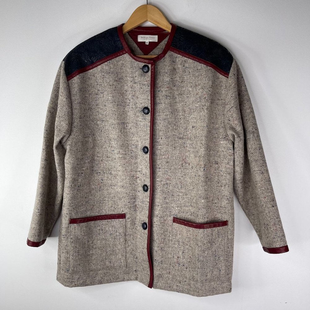 SUMODA DESIGN by Valerie Kae Ken Women Gray Wool Leather Trim Jacket Size M